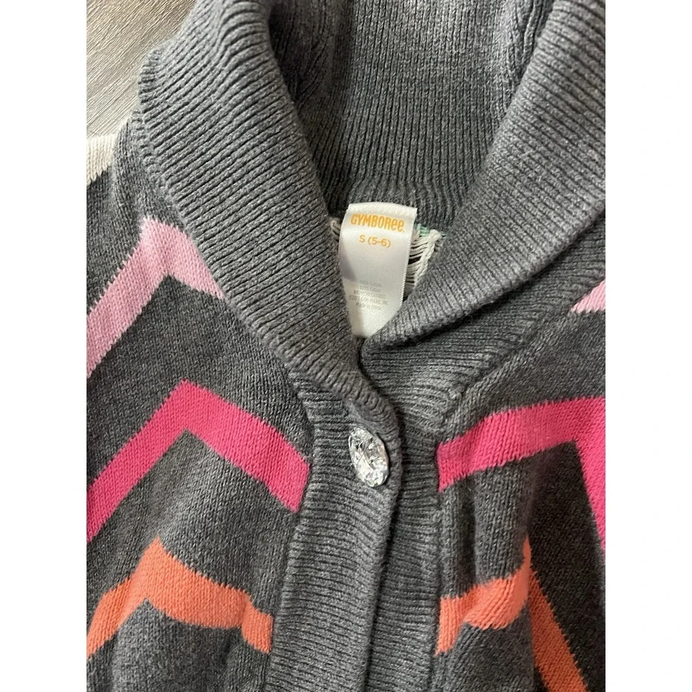 Gymboree Girls Size 5-6 Knit Cardigan‎ Long Sleeve Gray Chevron